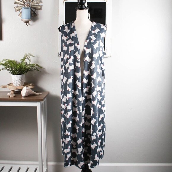 LuLaroe Dog Print Duster | Sleeveless Cardigan | Size Medium - Picture 1 of 5